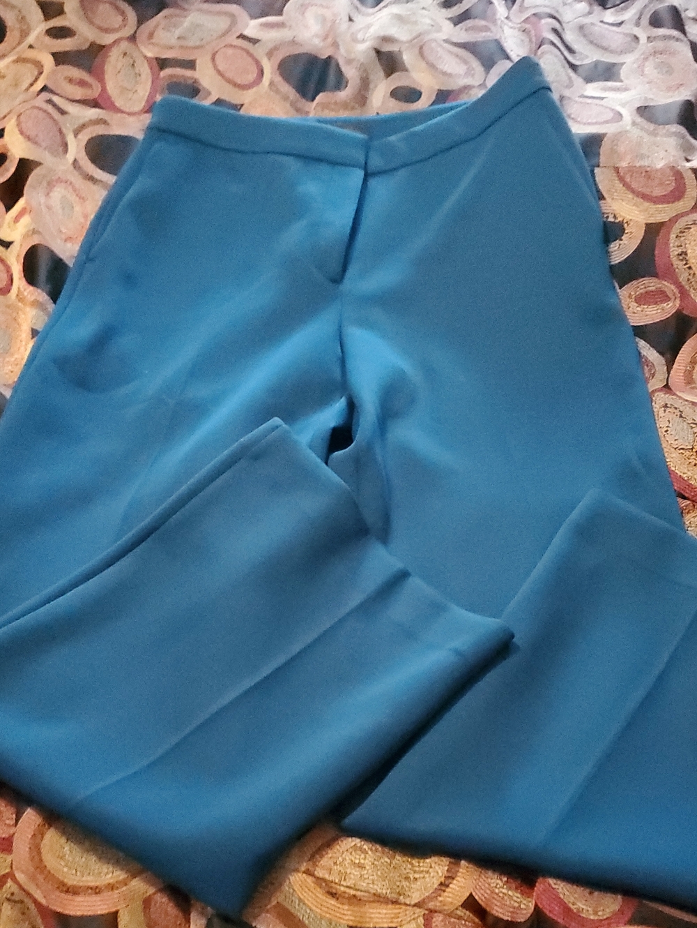Ann Taylor Classic High-Waist Wide-Leg Pants - Teal Blue